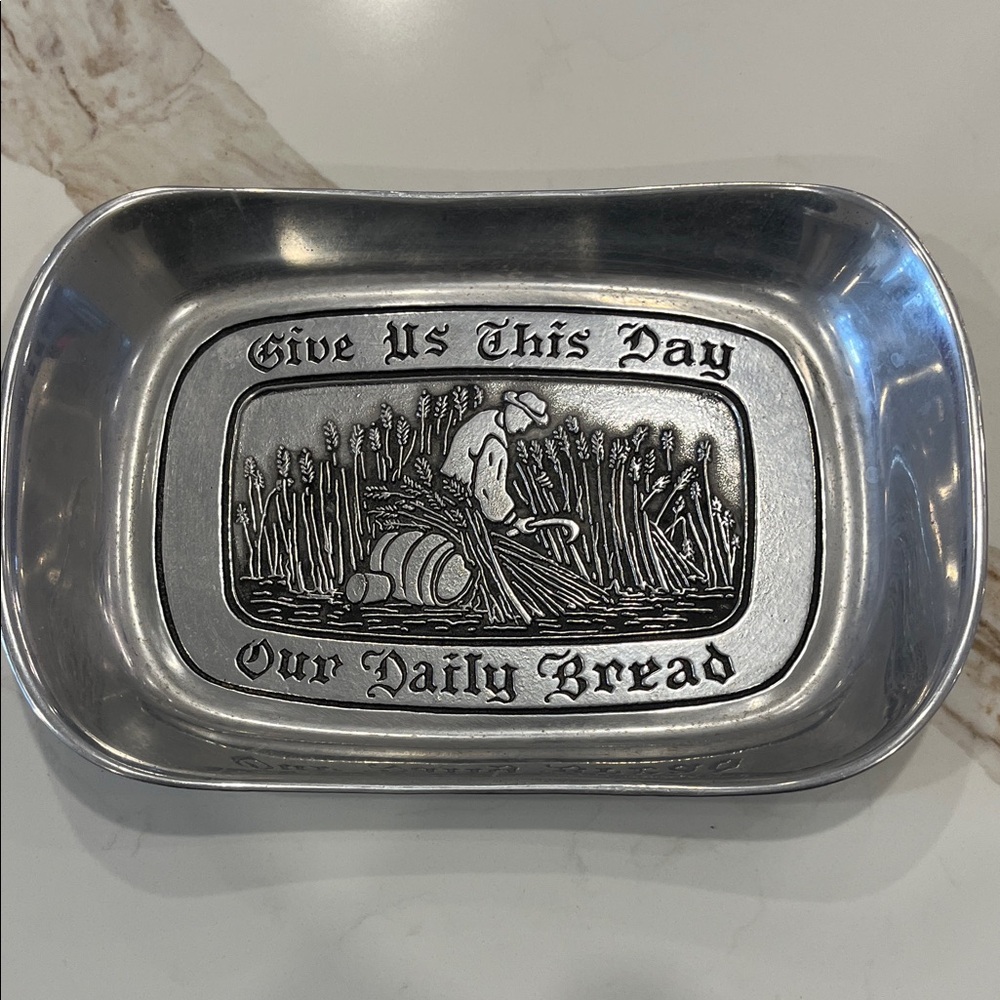 Wilton Pewter Bread Tray with Engraving “Give Us This Day Our Daily Bread”